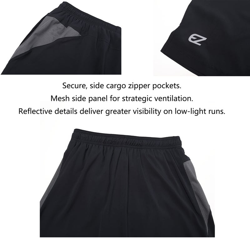 EZRUN Mens 9 Inch Lightweight Running Workout Shorts with Liner Loose-Fit Gym Shorts for Men with Zipper Pockets(Black,XL) - Image 4